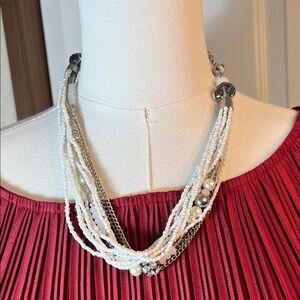 Elegant Silver and White Beaded Necklace
